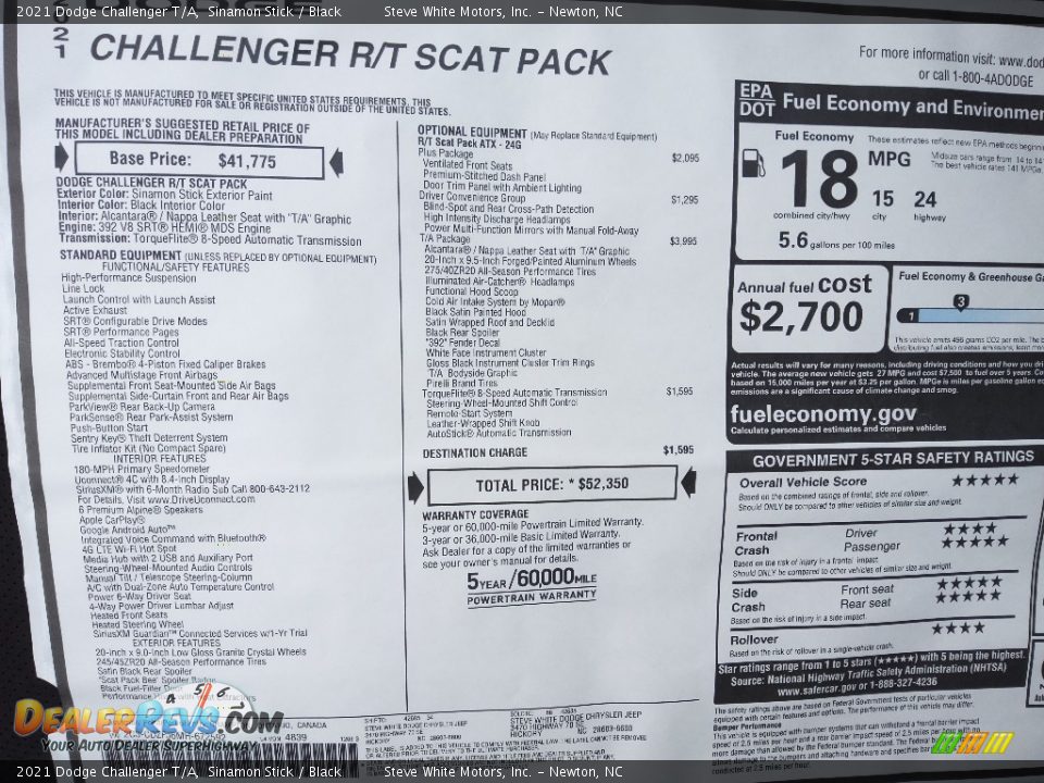 2021 Dodge Challenger T/A Window Sticker Photo #26