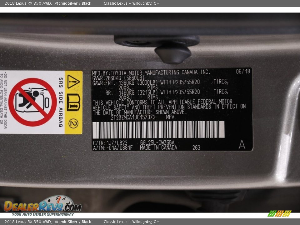 2018 Lexus RX 350 AWD Atomic Silver / Black Photo #22