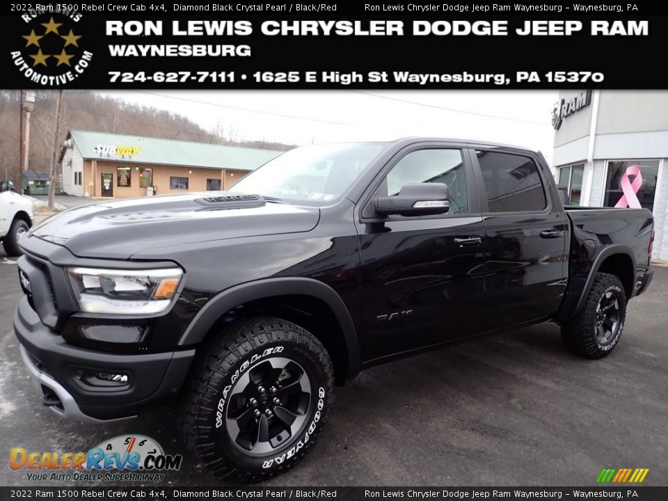 2022 Ram 1500 Rebel Crew Cab 4x4 Diamond Black Crystal Pearl / Black/Red Photo #1