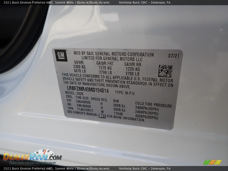 2021 Buick Envision Preferred AWD Summit White / Ebony w/Ebony Accents Photo #16
