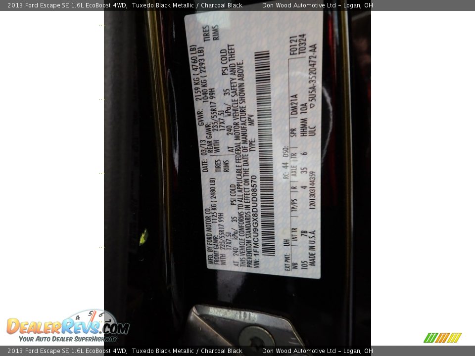 2013 Ford Escape SE 1.6L EcoBoost 4WD Tuxedo Black Metallic / Charcoal Black Photo #35