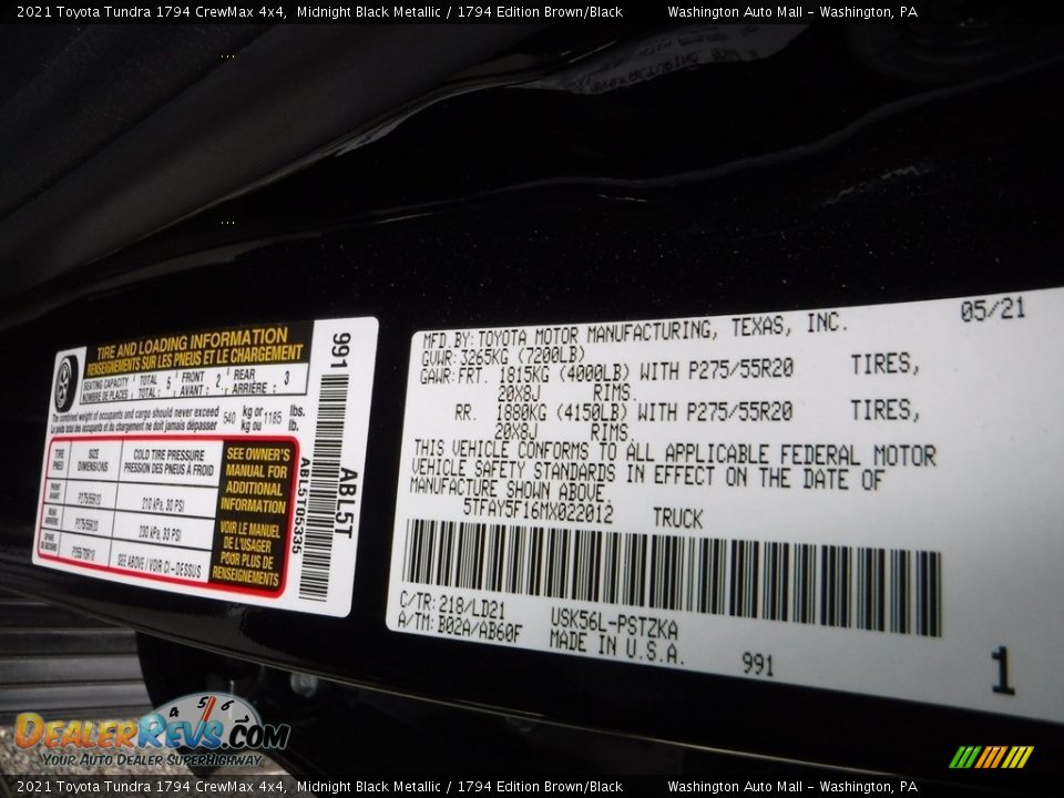 2021 Toyota Tundra 1794 CrewMax 4x4 Midnight Black Metallic / 1794 Edition Brown/Black Photo #26