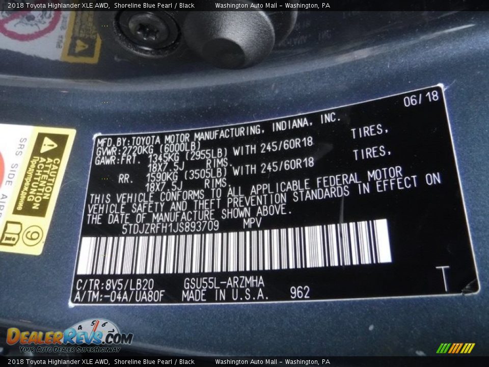 2018 Toyota Highlander XLE AWD Shoreline Blue Pearl / Black Photo #36