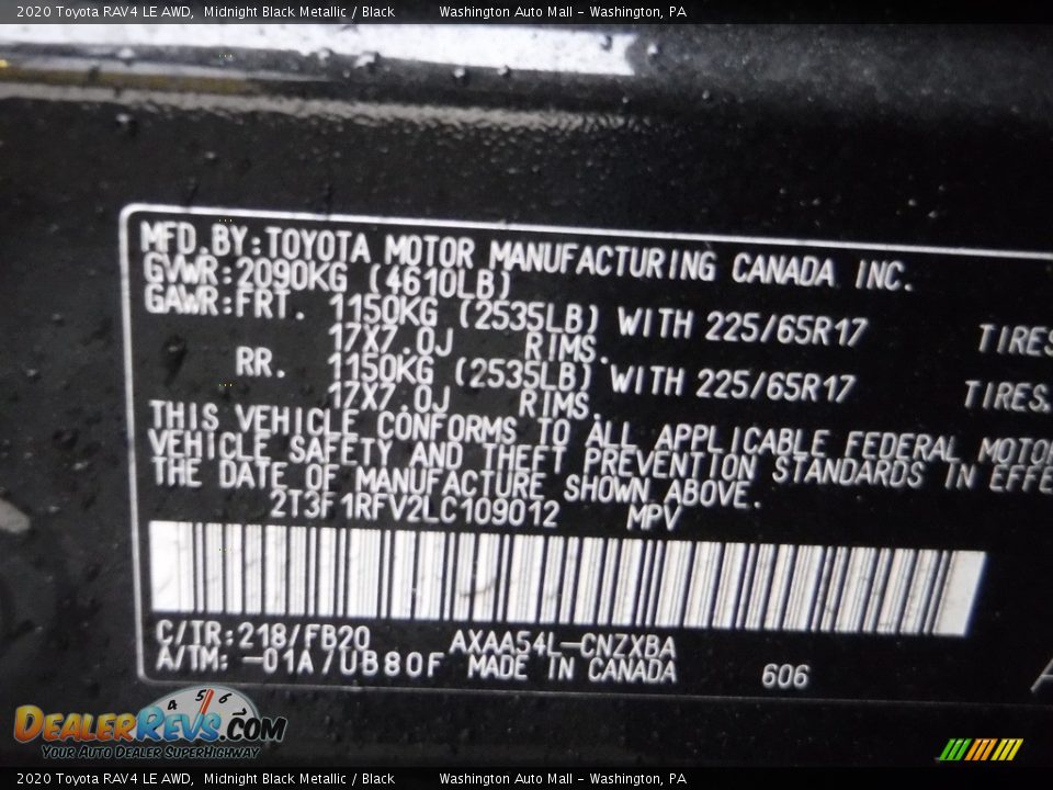 2020 Toyota RAV4 LE AWD Midnight Black Metallic / Black Photo #28