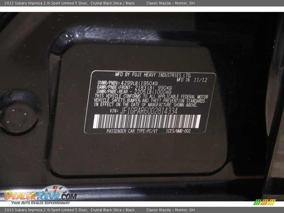 2013 Subaru Impreza 2.0i Sport Limited 5 Door Crystal Black Silica / Black Photo #19