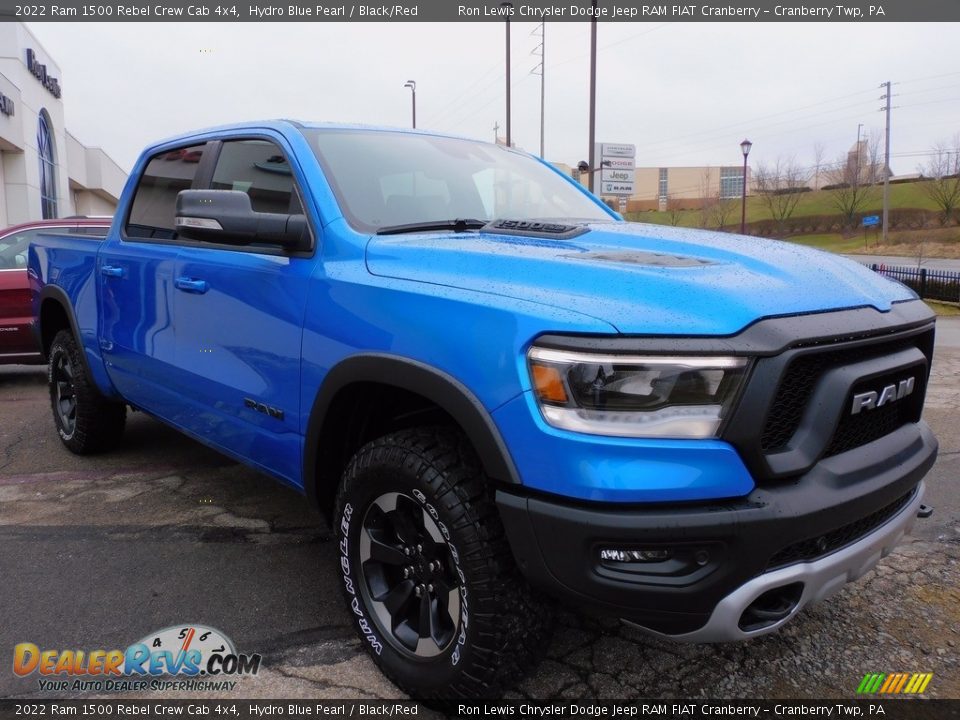 2022 Ram 1500 Rebel Crew Cab 4x4 Hydro Blue Pearl / Black/Red Photo #3