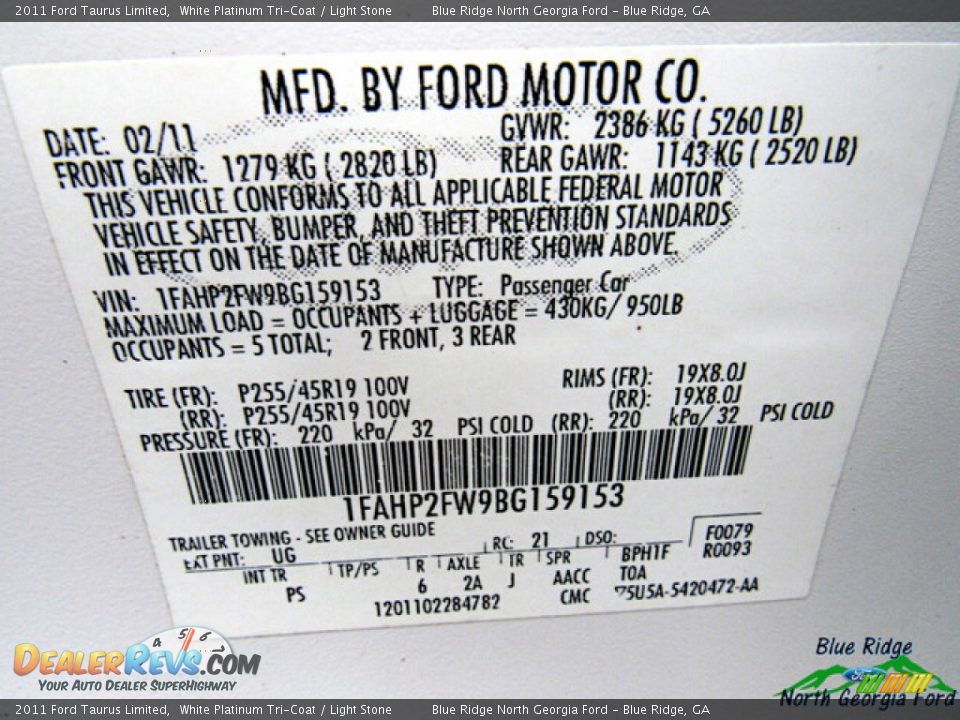 2011 Ford Taurus Limited White Platinum Tri-Coat / Light Stone Photo #23