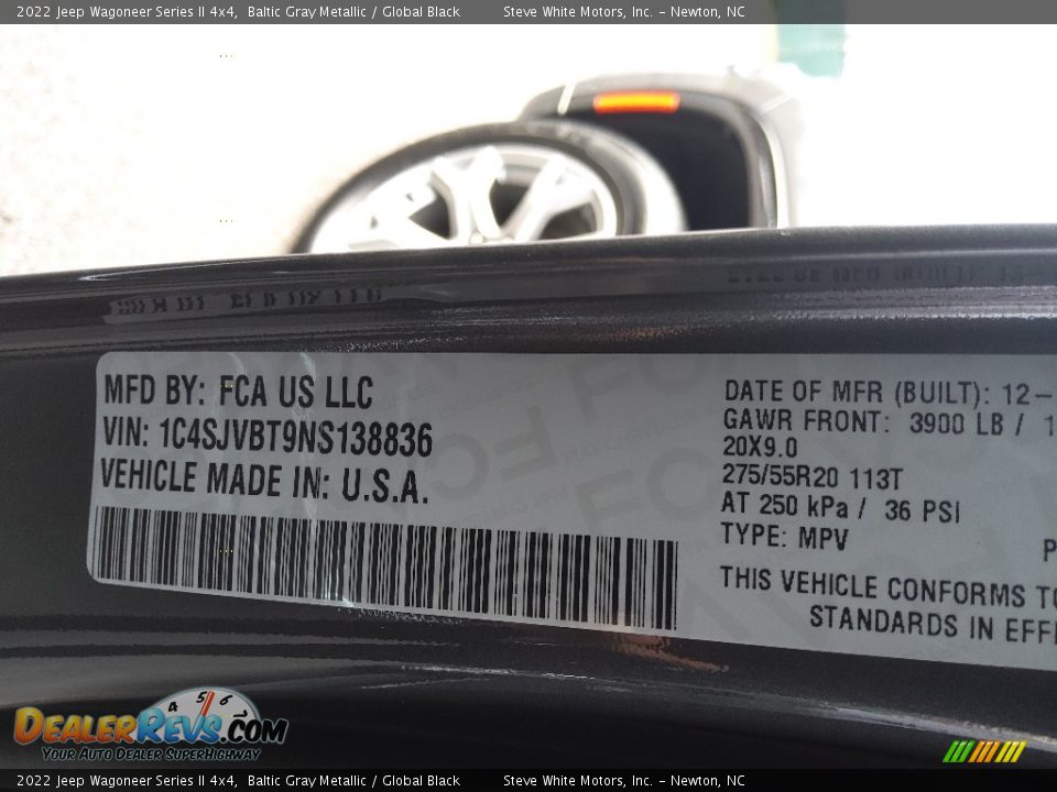 2022 Jeep Wagoneer Series II 4x4 Baltic Gray Metallic / Global Black Photo #35