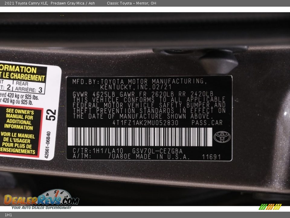 Toyota Color Code 1H1 Predawn Gray Mica
