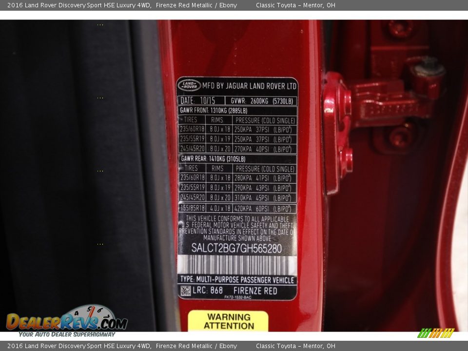 2016 Land Rover Discovery Sport HSE Luxury 4WD Firenze Red Metallic / Ebony Photo #22