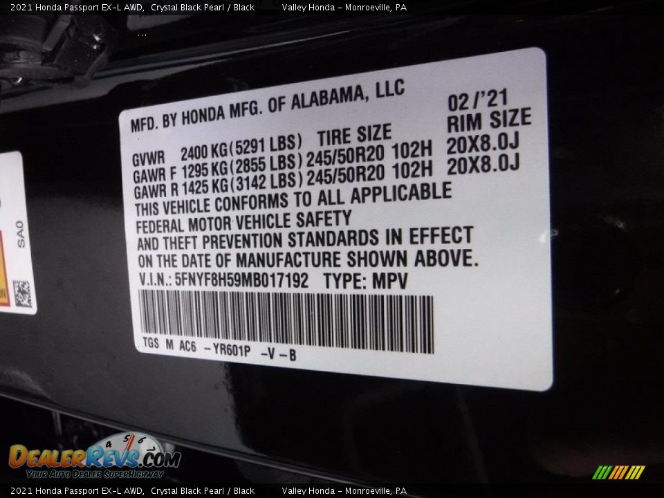 2021 Honda Passport EX-L AWD Crystal Black Pearl / Black Photo #33