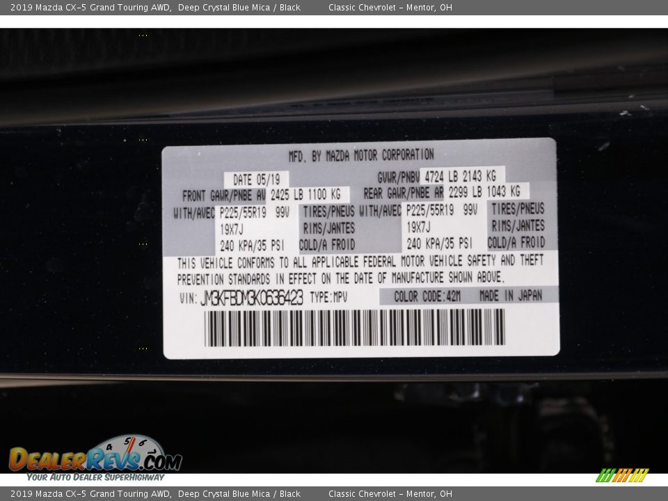 2019 Mazda CX-5 Grand Touring AWD Deep Crystal Blue Mica / Black Photo #20
