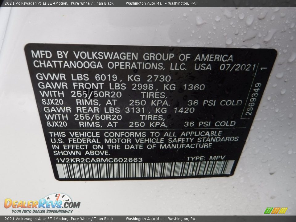 2021 Volkswagen Atlas SE 4Motion Pure White / Titan Black Photo #29