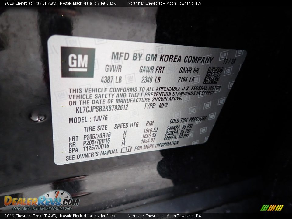 2019 Chevrolet Trax LT AWD Mosaic Black Metallic / Jet Black Photo #28