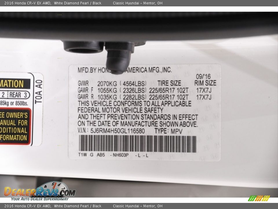 2016 Honda CR-V EX AWD White Diamond Pearl / Black Photo #21