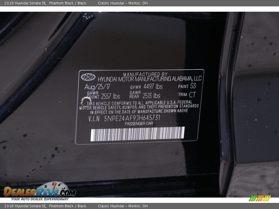 2018 Hyundai Sonata SE Phantom Black / Black Photo #19