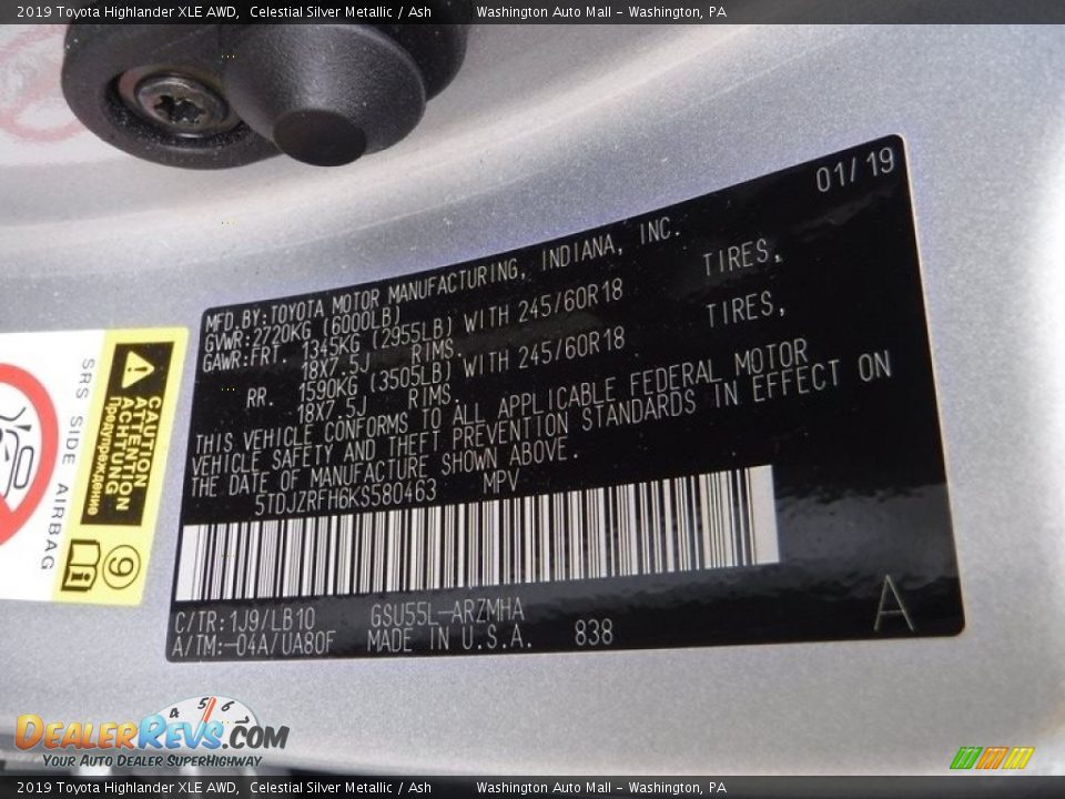 2019 Toyota Highlander XLE AWD Celestial Silver Metallic / Ash Photo #33