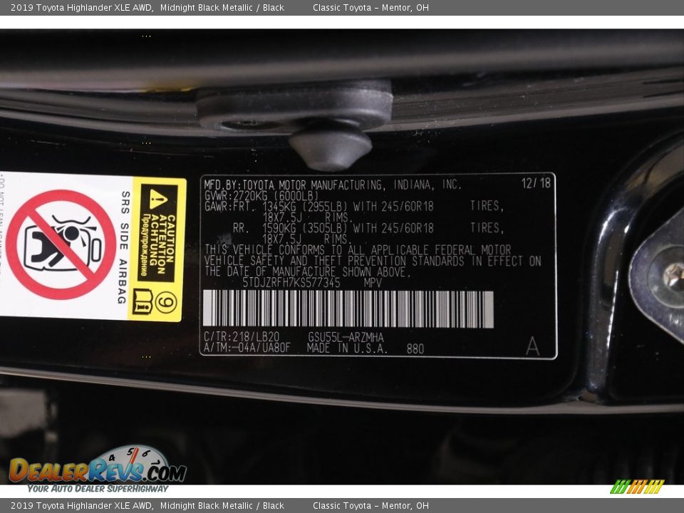 2019 Toyota Highlander XLE AWD Midnight Black Metallic / Black Photo #22