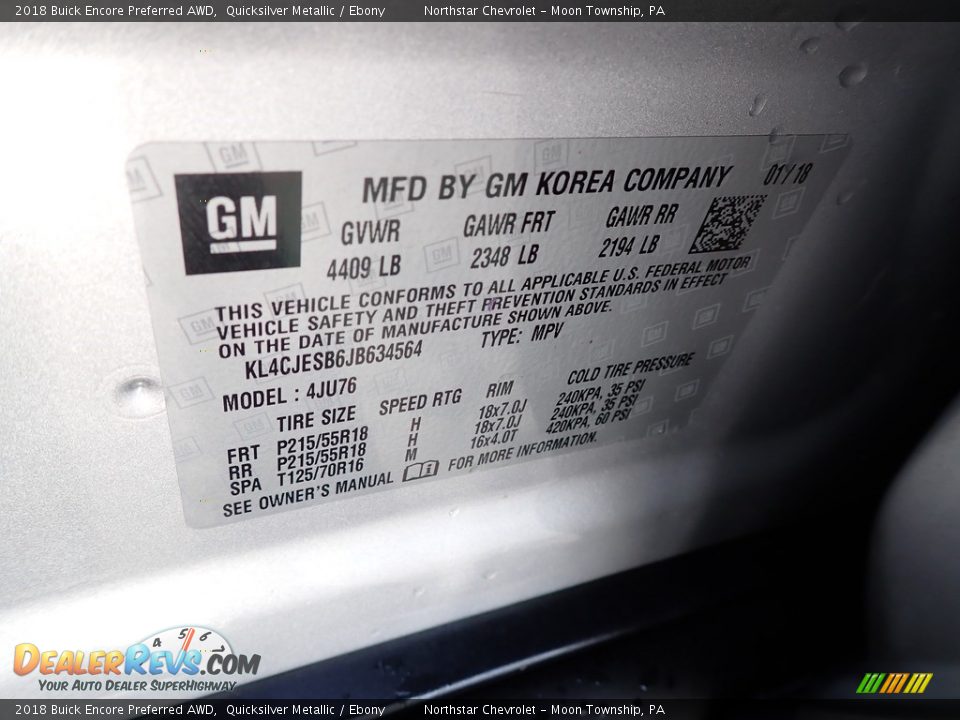2018 Buick Encore Preferred AWD Quicksilver Metallic / Ebony Photo #28