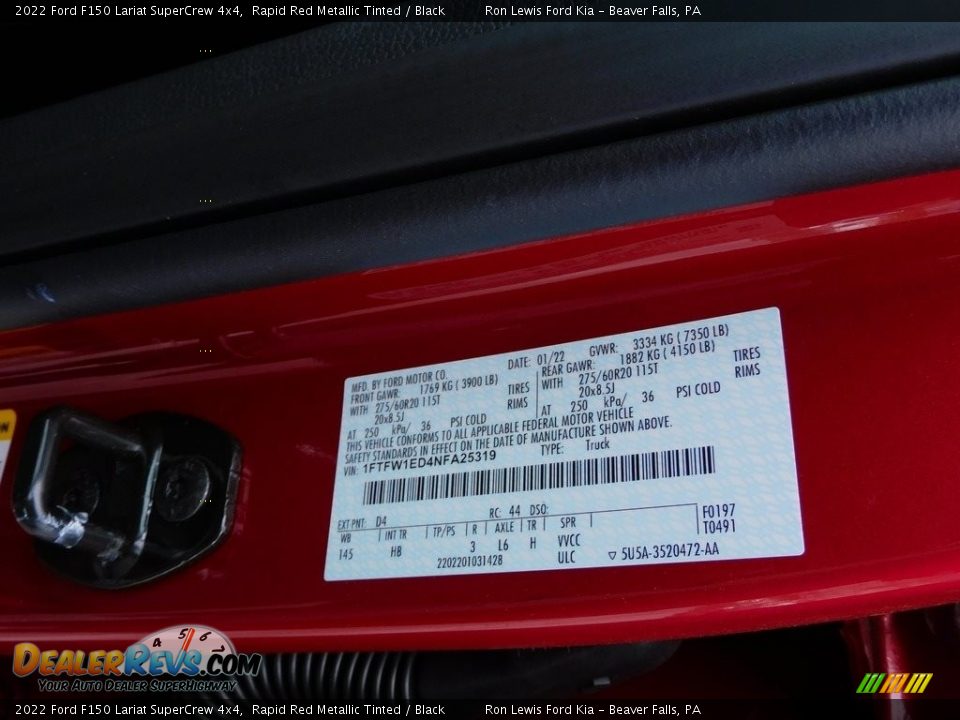 2022 Ford F150 Lariat SuperCrew 4x4 Rapid Red Metallic Tinted / Black Photo #20