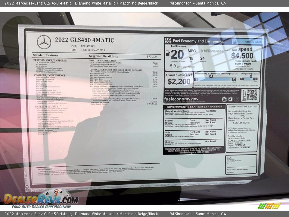 2022 Mercedes-Benz GLS 450 4Matic Window Sticker Photo #13