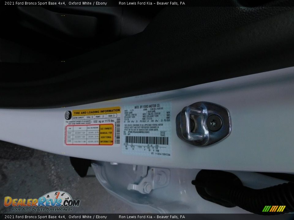 2021 Ford Bronco Sport Base 4x4 Oxford White / Ebony Photo #20