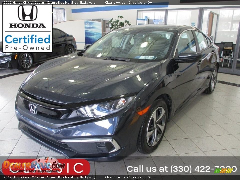 2019 Honda Civic LX Sedan Cosmic Blue Metallic / Black/Ivory Photo #1