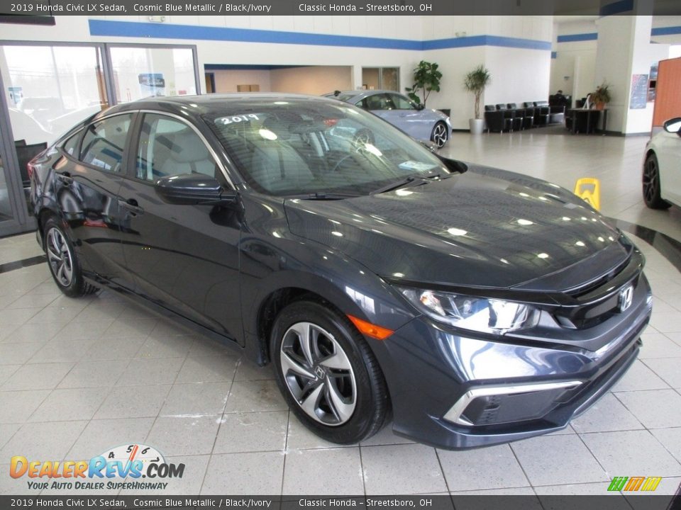 2019 Honda Civic LX Sedan Cosmic Blue Metallic / Black/Ivory Photo #3