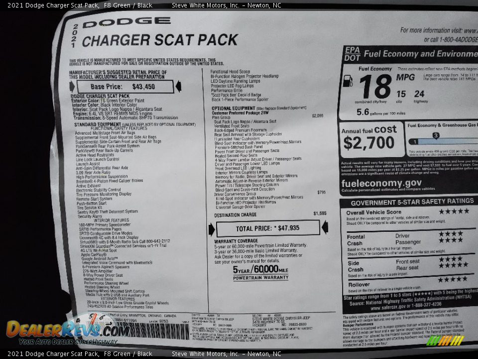 2021 Dodge Charger Scat Pack Window Sticker Photo #28