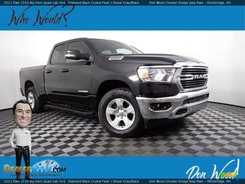 2021 Ram 1500 Big Horn Quad Cab 4x4 Diamond Black Crystal Pearl / Diesel Gray/Black Photo #1
