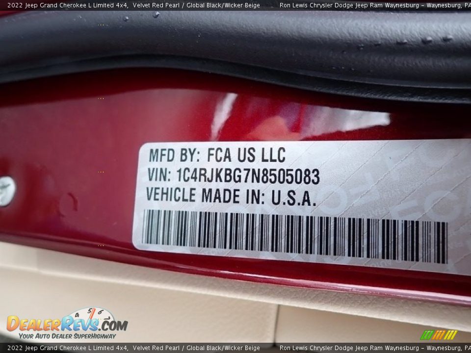 2022 Jeep Grand Cherokee L Limited 4x4 Velvet Red Pearl / Global Black/Wicker Beige Photo #15