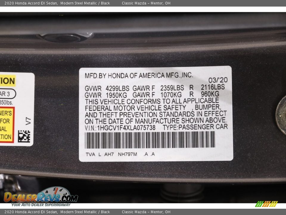 2020 Honda Accord EX Sedan Modern Steel Metallic / Black Photo #21