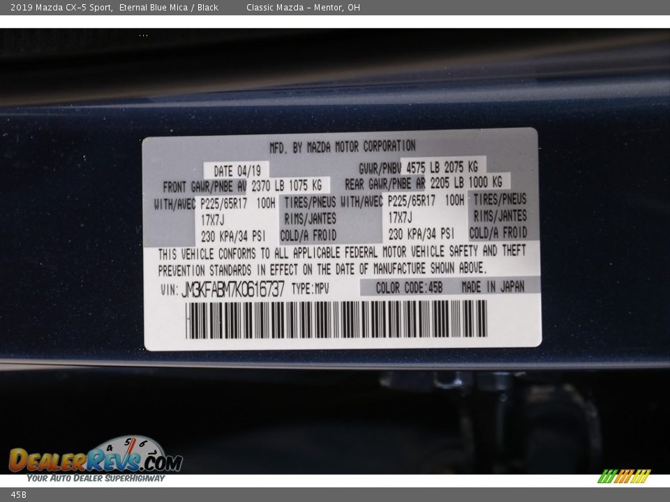 Mazda Color Code 45B Eternal Blue Mica