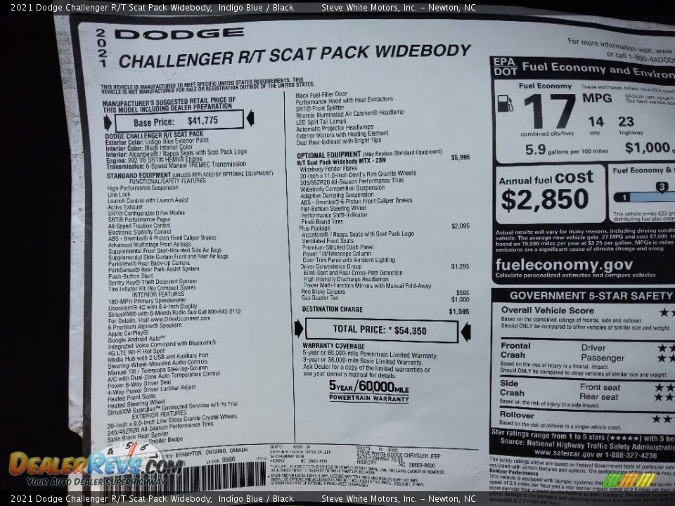 2021 Dodge Challenger R/T Scat Pack Widebody Window Sticker Photo #26