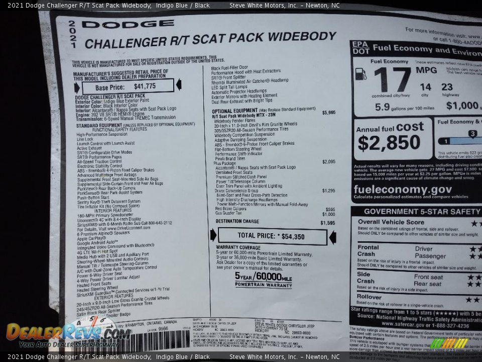 2021 Dodge Challenger R/T Scat Pack Widebody Window Sticker Photo #26