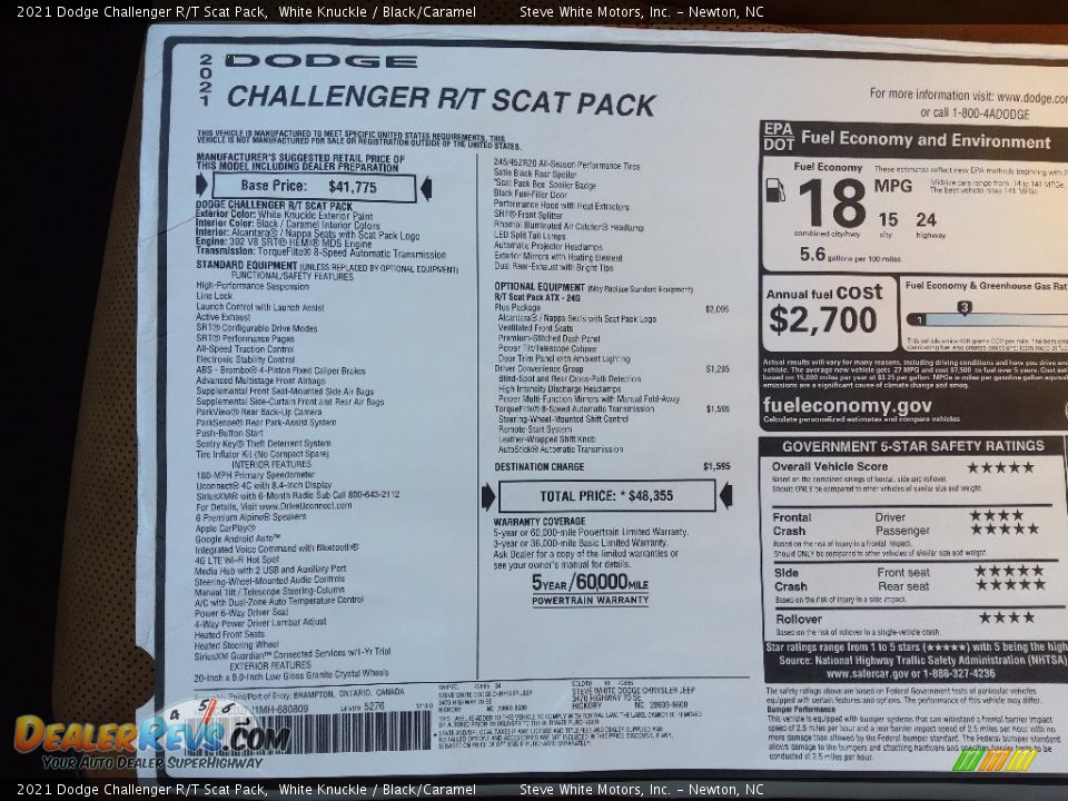 2021 Dodge Challenger R/T Scat Pack White Knuckle / Black/Caramel Photo #26