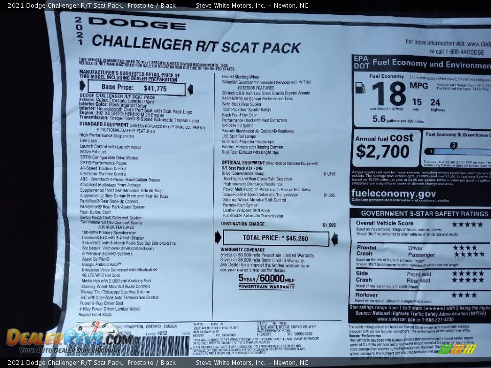 2021 Dodge Challenger R/T Scat Pack Window Sticker Photo #26