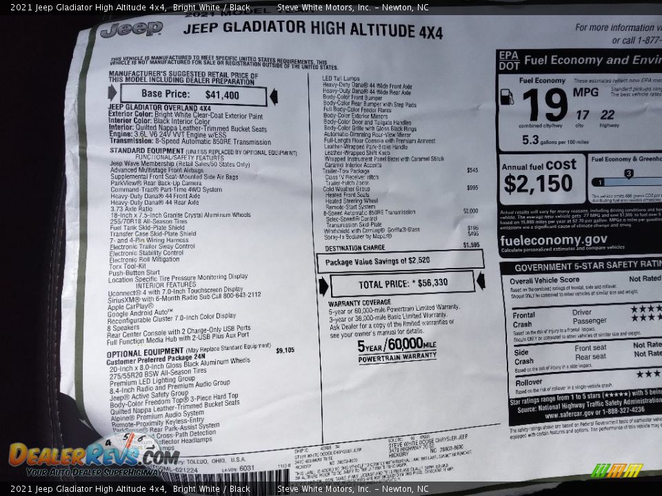 2021 Jeep Gladiator High Altitude 4x4 Bright White / Black Photo #30