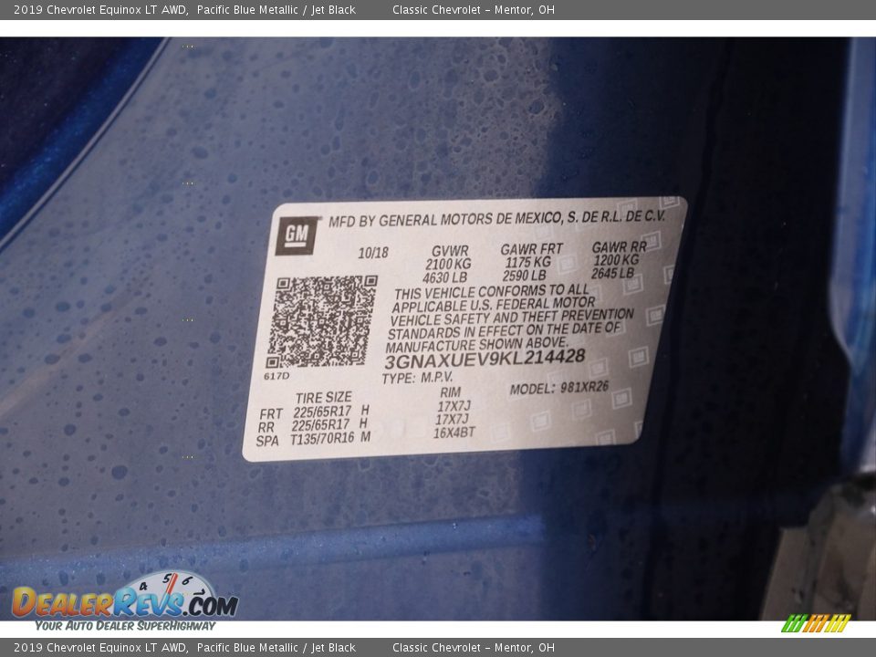 2019 Chevrolet Equinox LT AWD Pacific Blue Metallic / Jet Black Photo #18