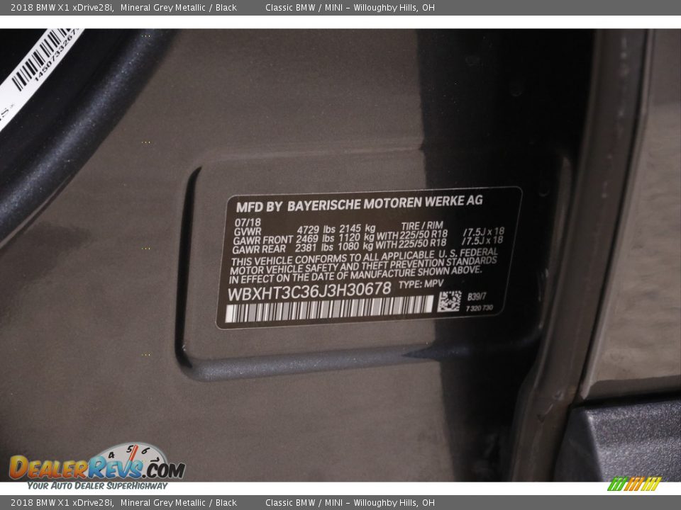 2018 BMW X1 xDrive28i Mineral Grey Metallic / Black Photo #22