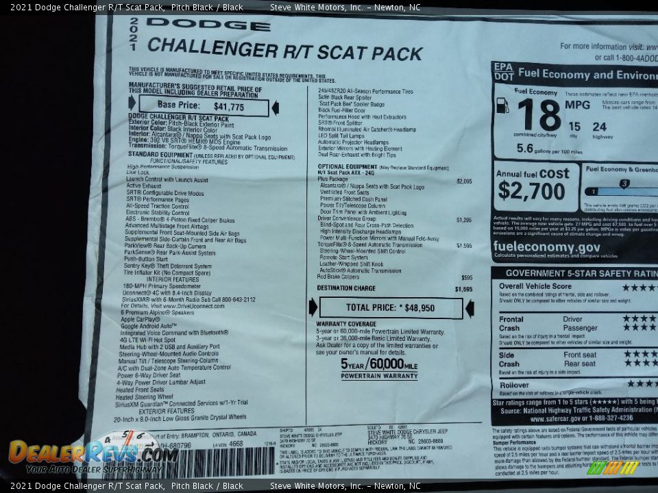 2021 Dodge Challenger R/T Scat Pack Pitch Black / Black Photo #26