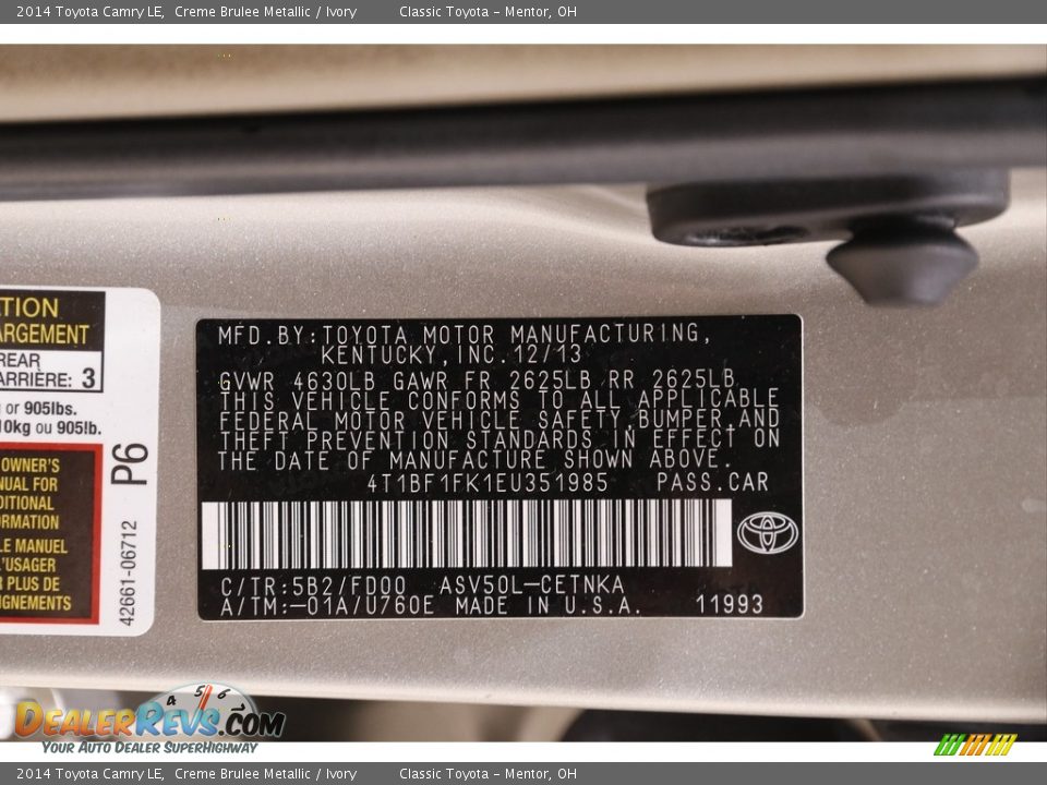 2014 Toyota Camry LE Creme Brulee Metallic / Ivory Photo #19