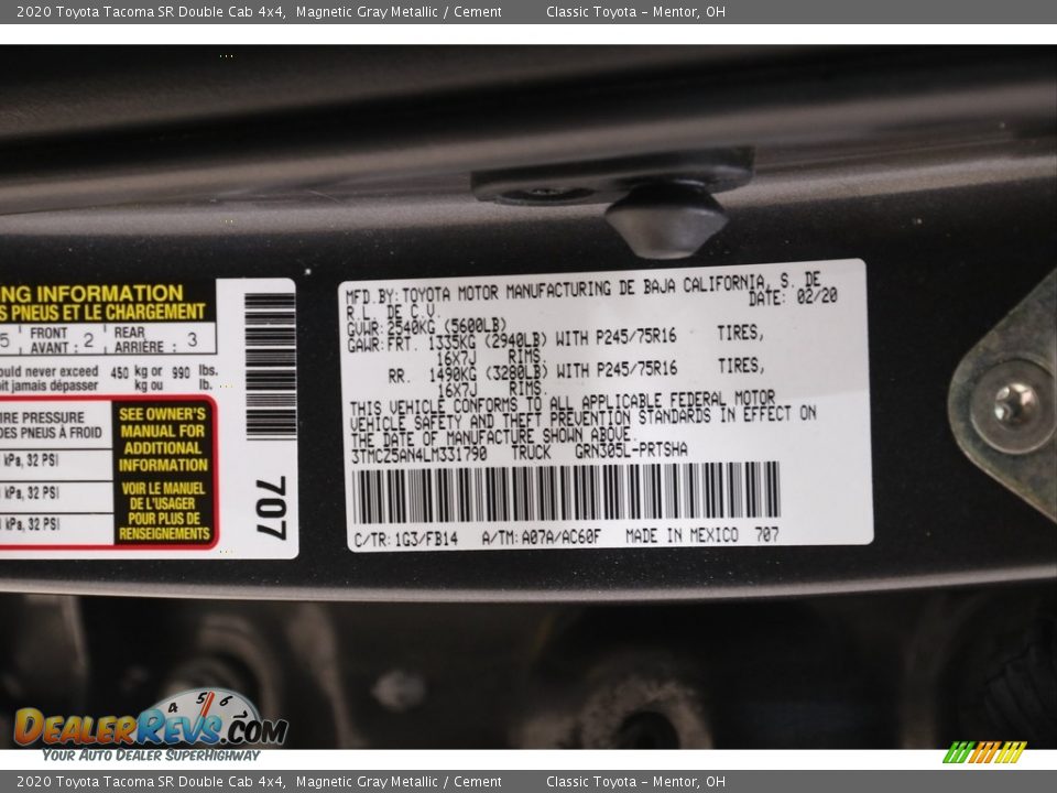 2020 Toyota Tacoma SR Double Cab 4x4 Magnetic Gray Metallic / Cement Photo #19