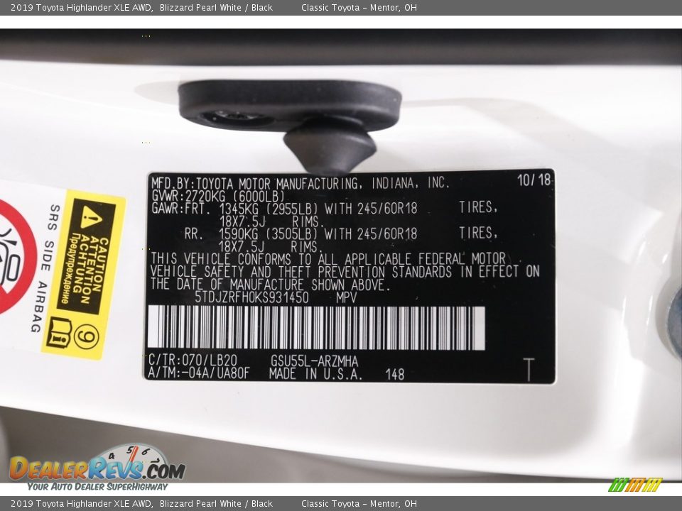 2019 Toyota Highlander XLE AWD Blizzard Pearl White / Black Photo #21