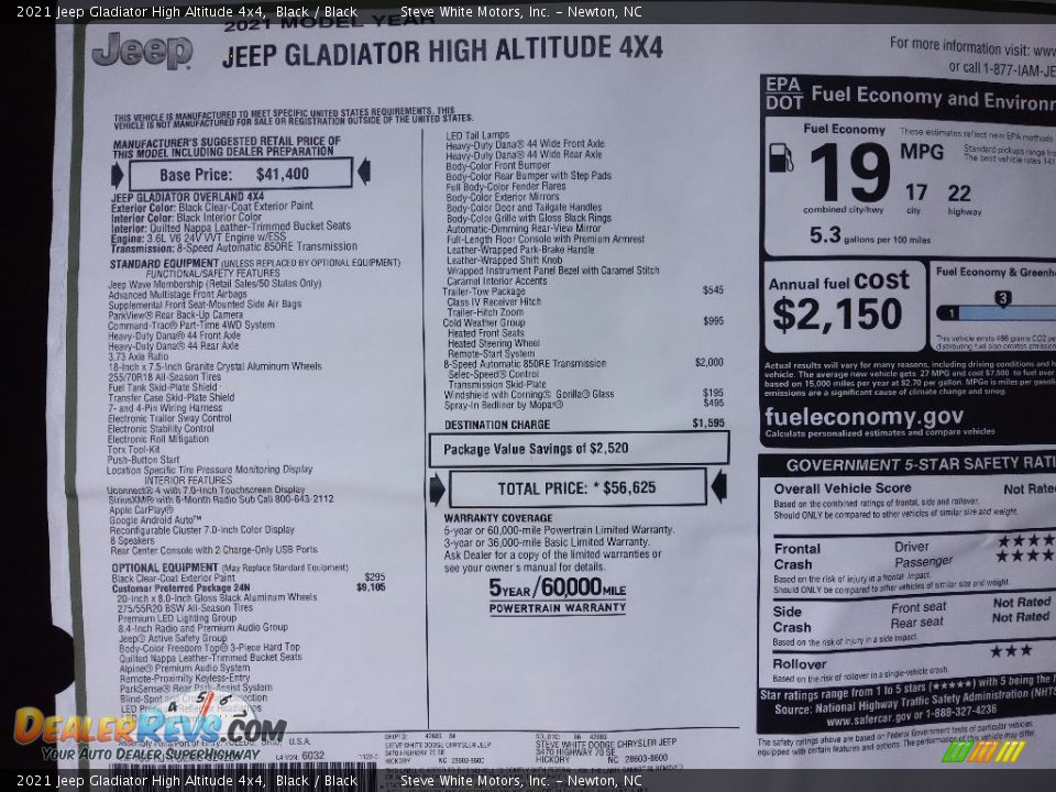 2021 Jeep Gladiator High Altitude 4x4 Black / Black Photo #30