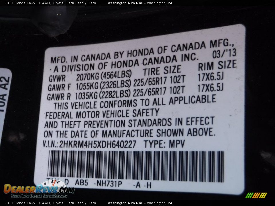 2013 Honda CR-V EX AWD Crystal Black Pearl / Black Photo #26