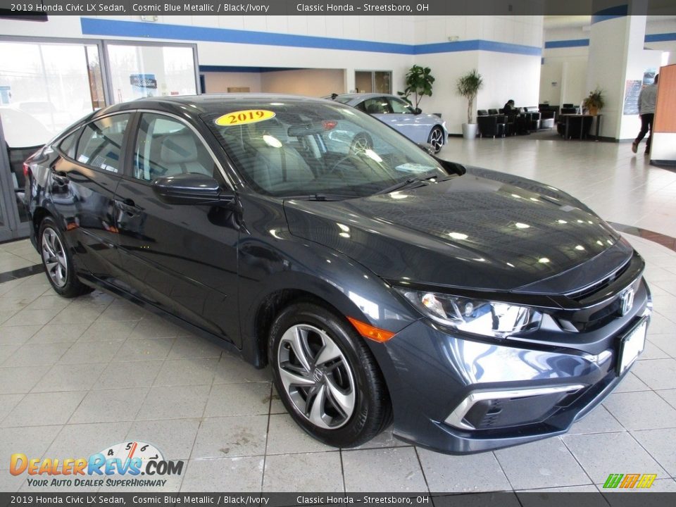 2019 Honda Civic LX Sedan Cosmic Blue Metallic / Black/Ivory Photo #3
