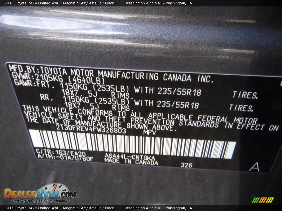 2015 Toyota RAV4 Limited AWD Magnetic Gray Metallic / Black Photo #27