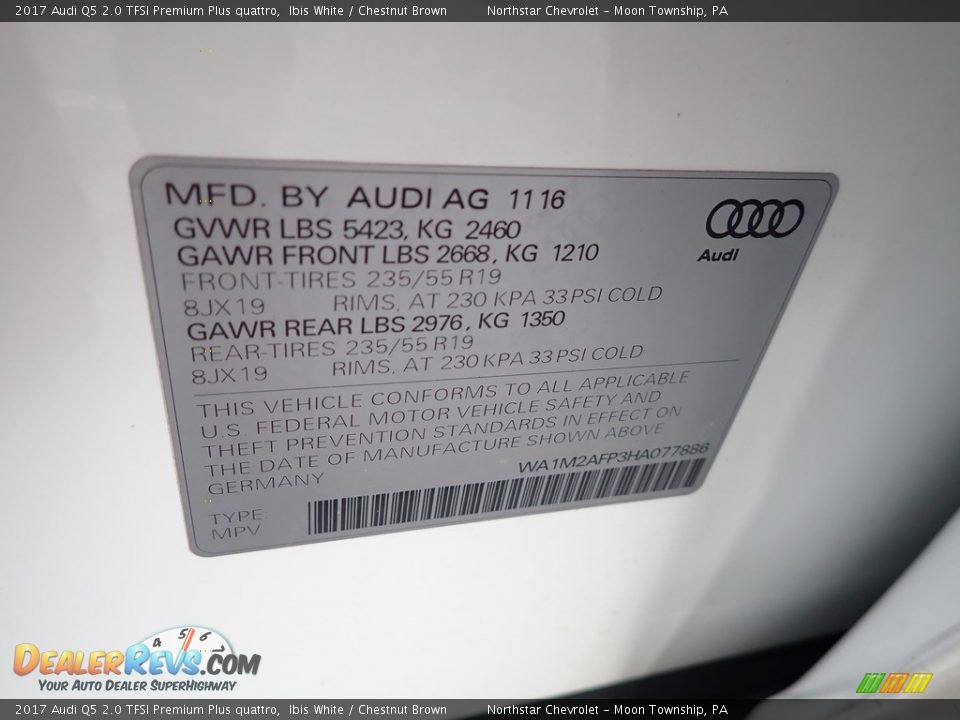 2017 Audi Q5 2.0 TFSI Premium Plus quattro Ibis White / Chestnut Brown Photo #28