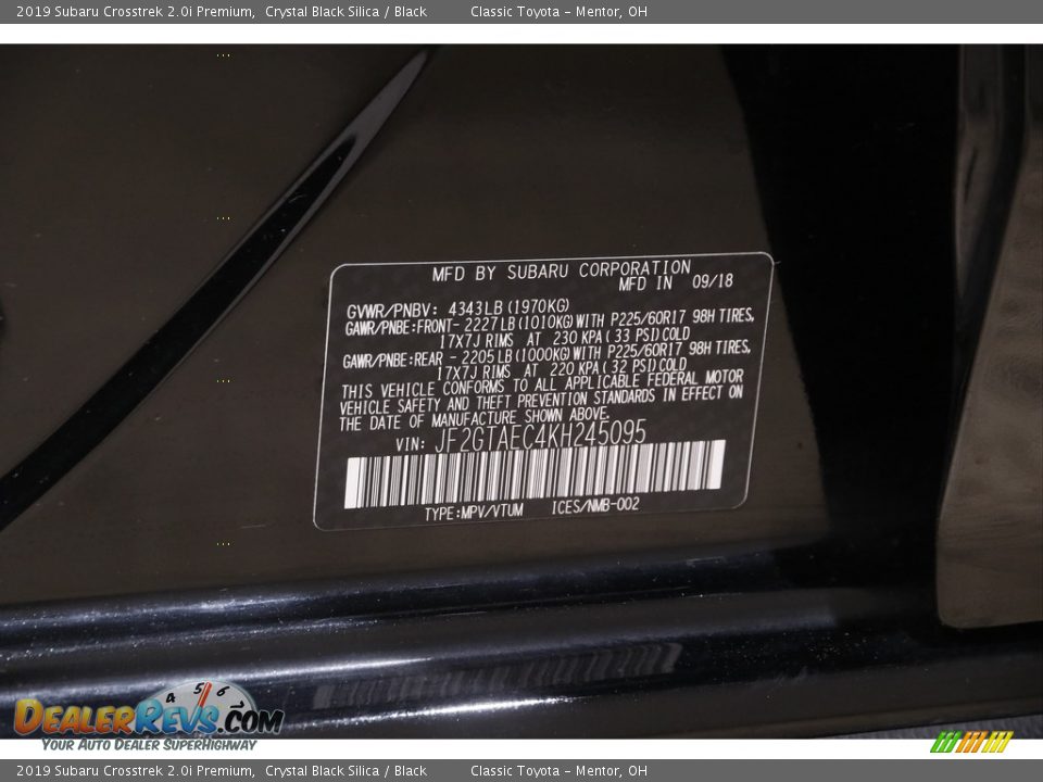 2019 Subaru Crosstrek 2.0i Premium Crystal Black Silica / Black Photo #21